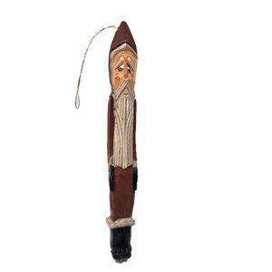 Wood Carved Pencil Santa Christmas Ornament Claus Folk Art Painted 6"